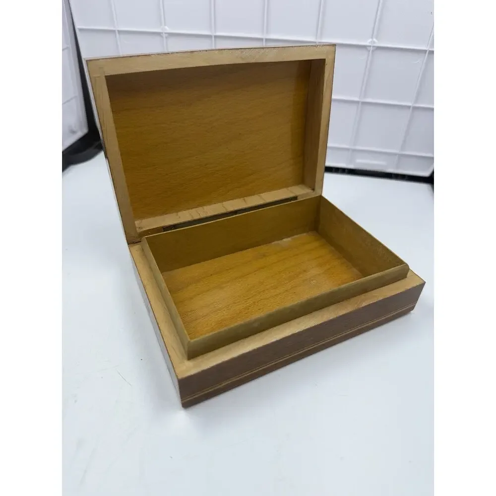 Vintage Italian Inlaid Wood Jewelry Box Hinges Sorrento Marquetry Floral Trinket